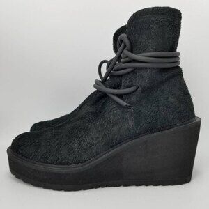 Puro Secret Wedge Platform Textured Leather Ankle Lace Up Boots Size 40 Black